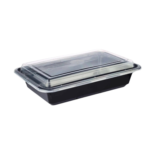 16oz Black Base Rectangle Plastic Container (50 Pieces)