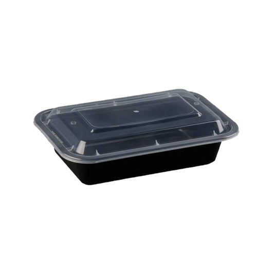 28oz Black Base Rectangle Plastic Container (50 Pieces)