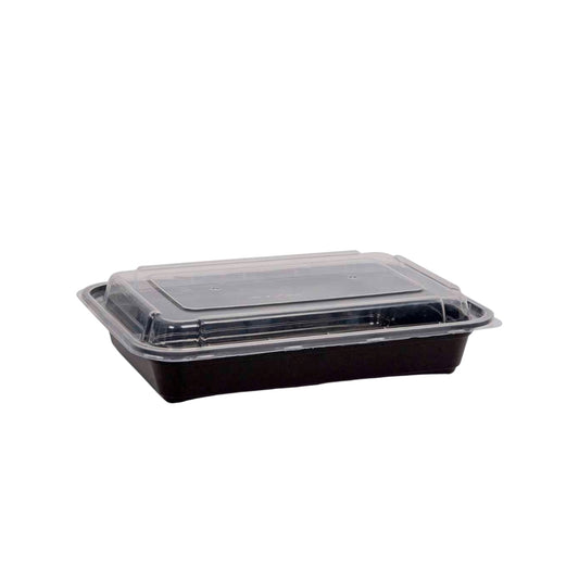 32oz Black Base Rectangle 2 comparment Plastic Container (50 Pieces)