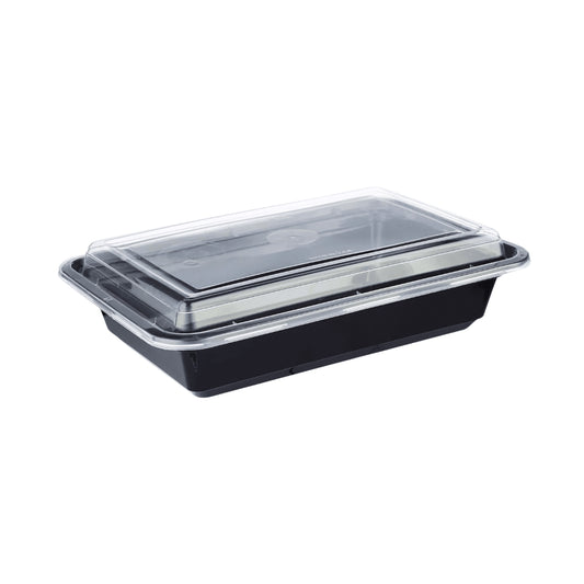 32oz Black Base Rectangular Plastic Container (50 Pieces)