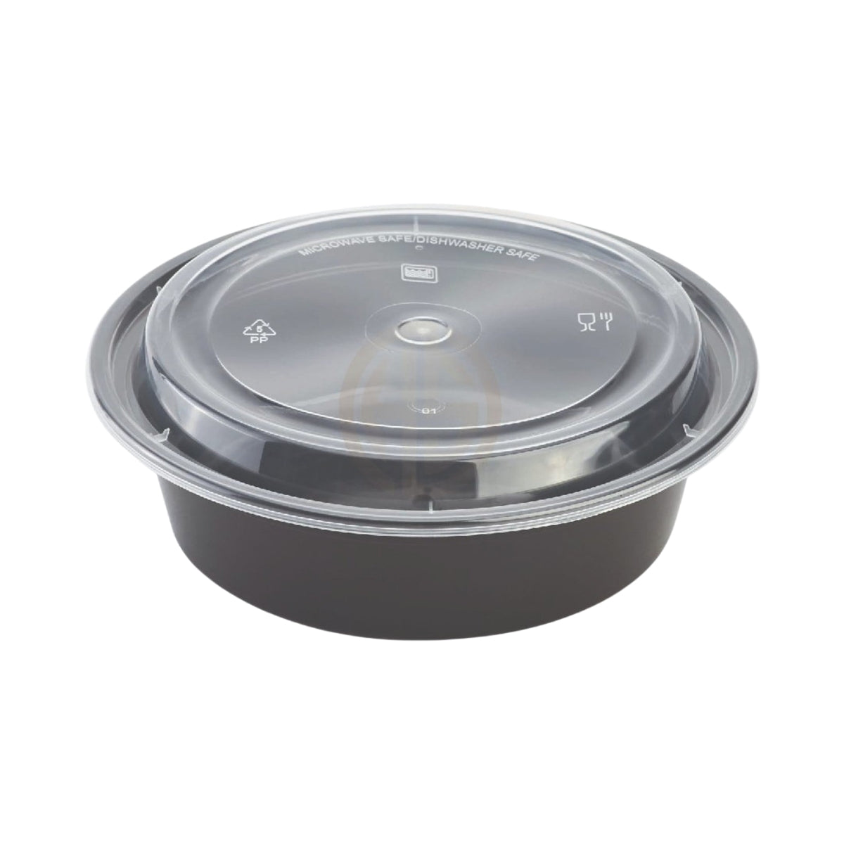 32oz Black Base Round Plastic Container (50 Pieces)
