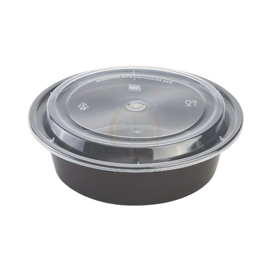 32oz Black Base Round Plastic Container (50 Pieces)