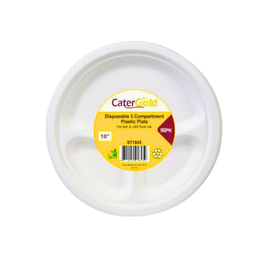 Compartment Plastic Plates 50pk 10'' 3CP Plastic Plates