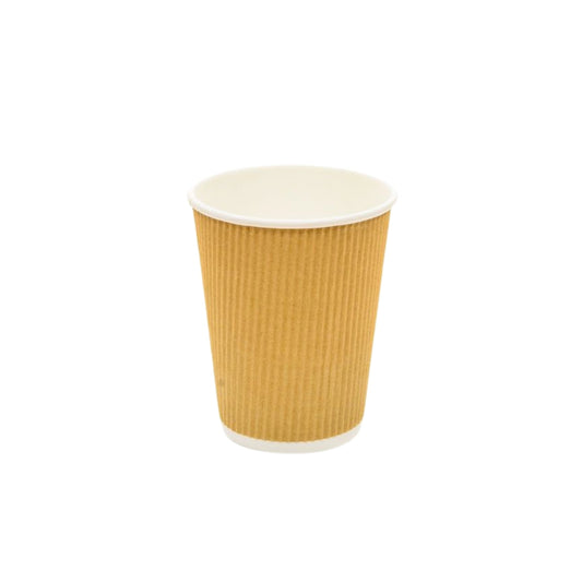 Efforias 25 x 8oz Kraft Ripple Coffee Cups - Insulated Triple Walled Takeaway Coffee Cups