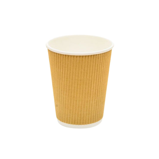Efforias 25 x 12oz Kraft Ripple Coffee Cups - Insulated Triple Walled Takeaway Coffee Cups